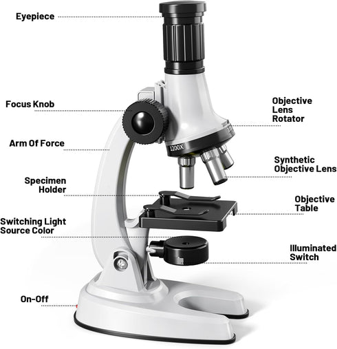 Xelabrion 67 100X-1200X 3-5 5-7 8-12 Microscope for Kids, Pcs Kids Microscope Science Kit with Microscope, Slides