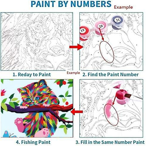 Elftoyer Paint by Numbers for Kids & Beginners - DIY Canvas Painting Gift Kits, Colorful Cats and Butterflies 16 x 20