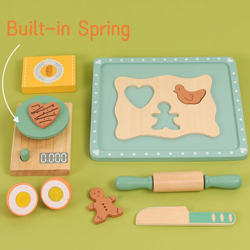 MIKNEKE Set, Set Wooden Cookie Bake Play Food Pretend Play Cookies and Baking for Toddlers, Montessori Play Kitchen