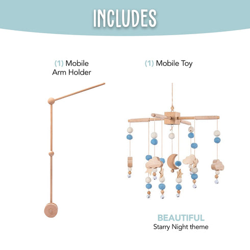 2 1 Set BlueMello Starry Night Baby Mobile Toy and Mobile Arm Holder in for Crib | Wooden Beads and Stars Bed Hanger