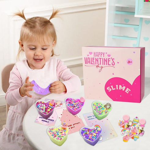 UMEELR 28 Pack Valentines Day Clay Kit with Cards, Valentine Butter Slime, DIY Dough Toys for Kids Valentines Classroom