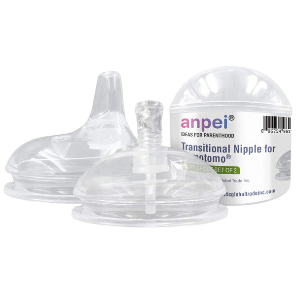 Anpei Straw and Sippy Cup Transitional Nipples - Set of 2 with Nipple Storage Case, Compatible with Comotomo