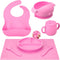 Baby Feeding Utensils Set, 7 Pcs Silicone Toddler Supplies - Adjustable Bibs, Suction Divided Plate, Placemat, Sippy Cup