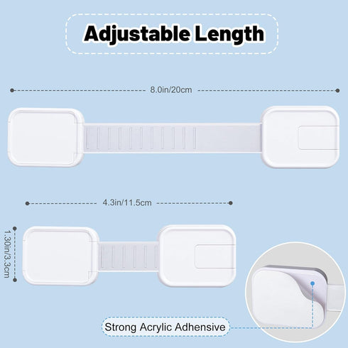 Hoenart 10-Pack Adhesive Baby proofing Strap Locks, Child Proof Cabinet Latches for Drawers, Microwave, Oven, Trash