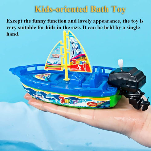 Sailboat Wind-up Ship Toy - Speed Boat Jet Ski Motorboat Pull & Go Amphibious Yacht Tub Toy for Kids (Speed Boat)
