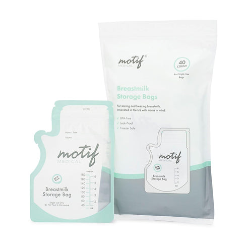 Motif Medical Breastmilk Storage Bags - Leak-Proof Double Zipper Milk Bags with Easy Pour Spout, 40 Count