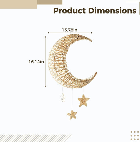 Generic 16.1 13.8 Hanging Moon and Stars Wall Decor, Rattan Wicker Handmade, Nordic Style Celestial Decor for Nursery