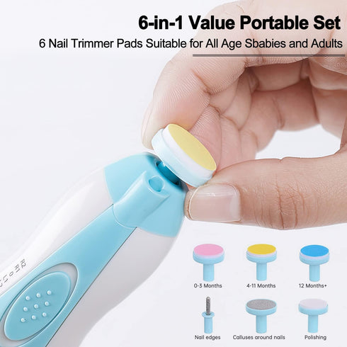 SCAIKTIG Trimmer 6 Baby Nail Electric, Low Noise Newborn Safe Nail Clipper Kit with Light and Replaceable Grinding