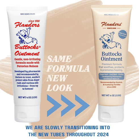 4oz Flanders Buttocks Ointment Zinc Oxide Diaper Rash Cream, Tube, Thick Barrier Paste for Baby & Adult Skin, Heat