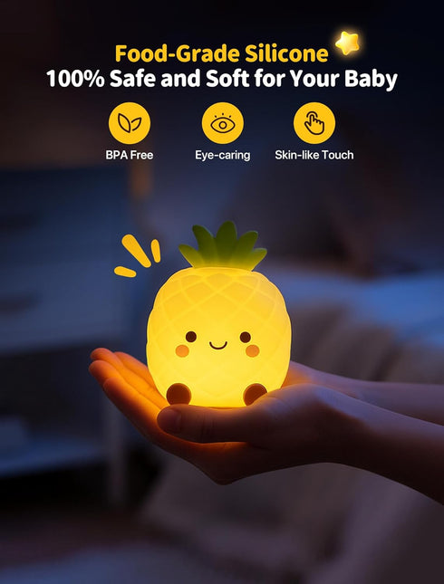 3 Dimmable, Pineapple Night Light for Kids, Nursery Night Light, Bedside Touch Lamp, Cute Silicone Nightlight for Baby