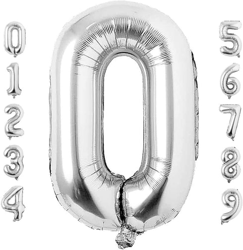 40 Inch Large Silver Number 0 Balloon, Jumbo Mylar Foil Helium Balloon for Birthday Party and Celebration Decorations