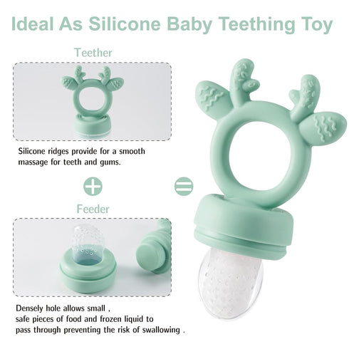 Powerwan 3-12 Baby Fruit Food Feeder with Popsicle Mold, Cute Teething Toys Silicone Teethers for Babies Months