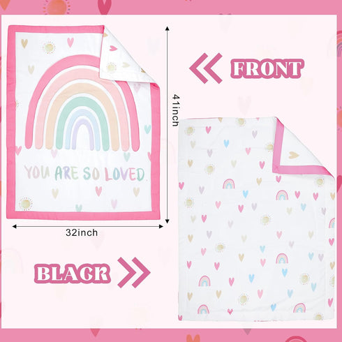 Hahafelt 3 Set Set Piece Rainbow Boho Crib Bedding for Girls Inspirational Quote Pink Baby Crib Bedding Standard Size