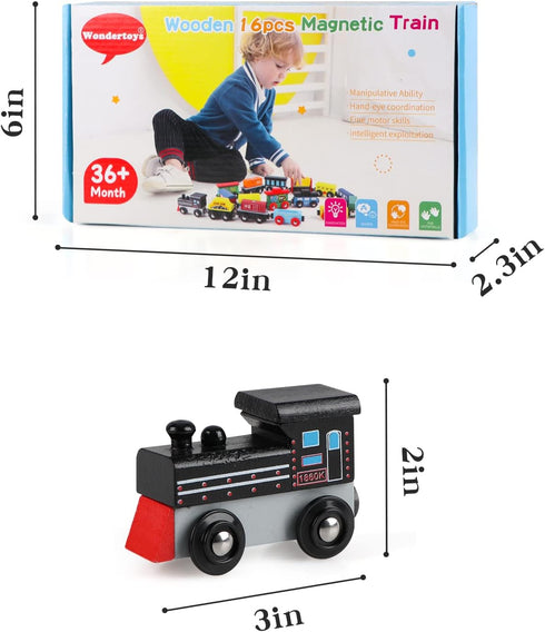 Set 16 Set Set Wondertoys Wooden Train PCS Train Toys Magnetic Includes Storage Bag - Wooden Track Accessories - Wooden