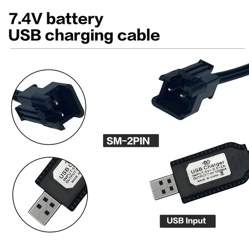 BaiWeiDun 7.4V SM-2PIN 7.4V 2S 1) USB Charger Cable with Plug Compatible RC Car RC Plane RC Tank RC Boat and Other