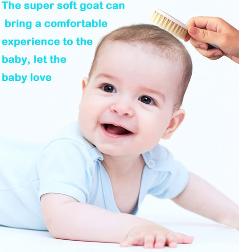 Baby Hair Brush & Silicone Cradle Cap Brush Set, for Newborns & Toddlers, Natural Soft Goat Bristles (Blue)