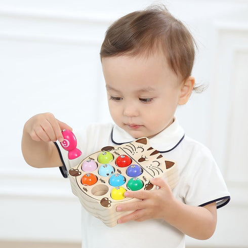 Toddler Montessori Toy Wooden Fishing Game for Kids 1-3 Years Old, Educational Hand Eye Coordination Skill Activity for