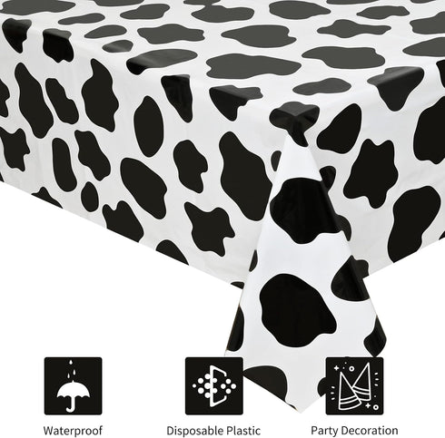 2 Pcs Cow Print Tablecloth - 87 x 51 Inches Plastic Table Cover for Farm Animal Birthday Party Supplies