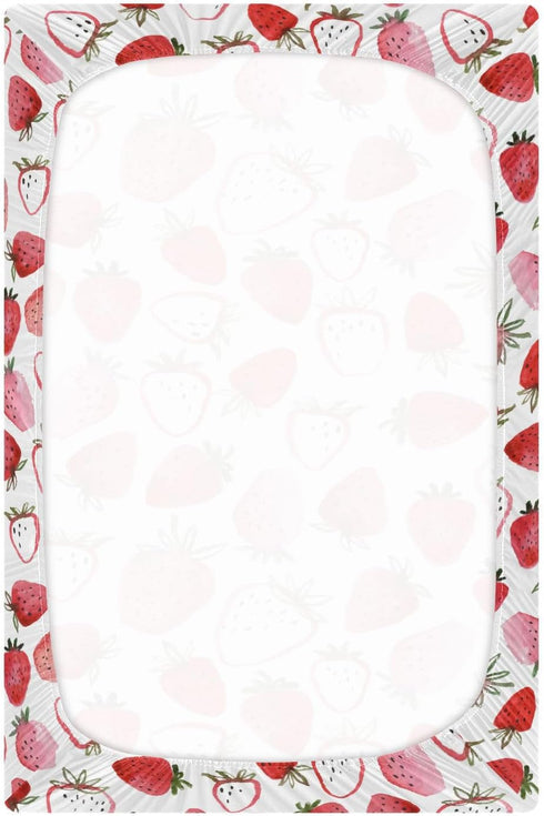 Set, Fitted Crib Sheets for Boys Girls, Soft Breathable Comfortable Watercolor Strawberries Baby Sheet Crib Sheets Fits
