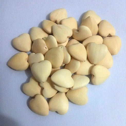 50pcs Natural 20mm Unfinished Wood Hearts Beads - Eco-Friendly Wooden Craft Accessories with Holes (Heart Beads)