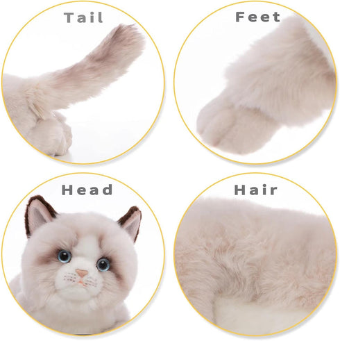 20 Inch- CU-MATE Gray Ragdoll Cat Plush Stuffed Animal Toys -Realistic Ann Baker Cat Handmade Plush Toy Present Gift