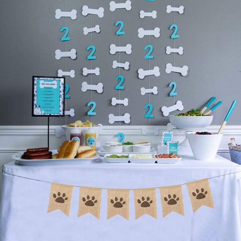 Uniwish Dog Paw Print Banner, Puppy Animal Theme Birthday Party Decorations, Rustic Burlap Bunting