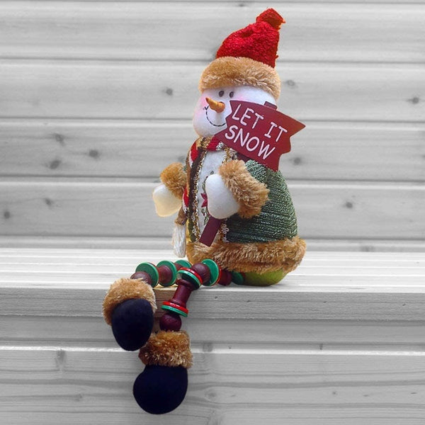 Greenery Christmas Snowman Plush Stuffed Toy - Standing Collectible Figurines for Indoor Table Display and Party