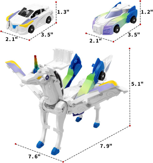 2 Intoypad Unicorn Collision Transforming Cars Toy for Girls Boys, Magnetic Cars Transform into Magical Unicorn