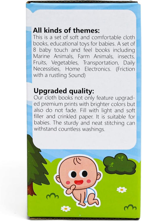 Dr.Rapeti Soft Cloth Baby Books, 8-Pack Washable Crinkle Books for Infant Toddler Learning Gifts