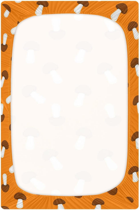 Sinestour Orange Mushroom Baby Crib Sheet Soft and Breathable Crib Mattress Protector for Standard Toddler Bed Sheet