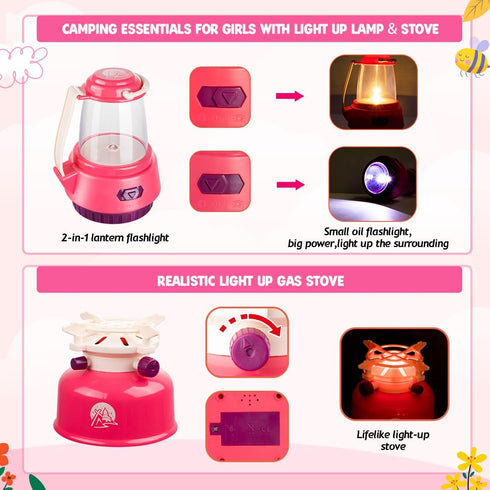 Set 3,4,5,6 Meland Kids Camping for Girls - Camping Tent Toys for Girls Indoor Outdoor Pretend Play, Christmas Birthday