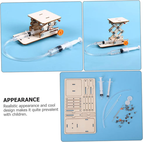 Toyvian 1 Set Hydraulic Lift Model Wood Puzzle Toy for Kids, Mechanical Model Building Kits
