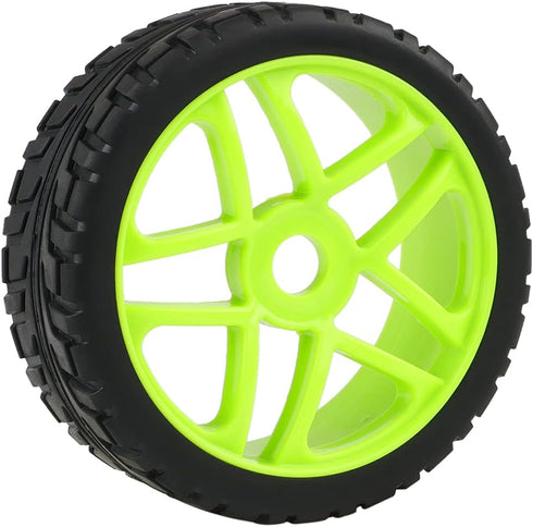 1:8 Off-Road RC Buggy 17mm Hub Wheel Rims and Tires - H Tread Pattern Fluorescent Green, Pack of 4