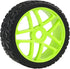 1:8 Off-Road RC Buggy 17mm Hub Wheel Rims and Tires - H Tread Pattern Fluorescent Green, Pack of 4