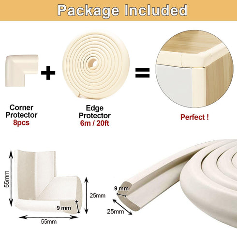 Dekukar 20ft Edge+8 Baby Proof Corners and Edges Protector Corner Guard, Fireplace Baby Proofing Bumper, Heavy-Duty