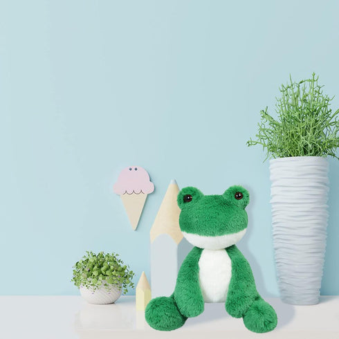 Green Frog Plush Toy - Cute Furry Stuffed Animal for Boys Girls, Gifts for Kids or Girlfriend, 8.5 Inches