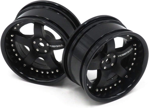 hobbysoul 2pcs RC 1/10 Aluminum Alloy Wheel Rims, Hex 12mm Adjustable Offset Black for 1:10 RC On Road Cars