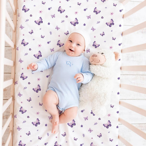 FIGEPO 4 Pack (Pack Butterfly Baby Crib Sheets for Baby Girls Purple Crib Fitted Sheets for Standard Size Crib