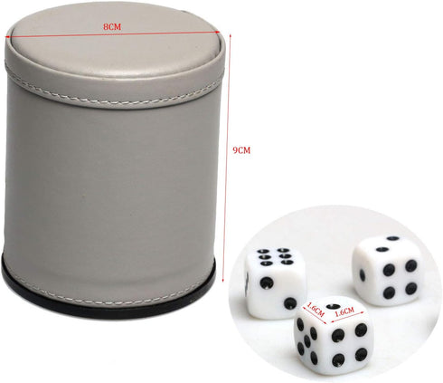 Set 16mm Leatherette Dice Cup Felt Lined with Dot Dices Shaker for Yahtzee Bar Party Dice Games - Grey