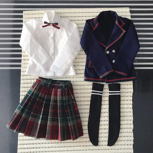 niannyyhouse 1/4 BJD Dolls Clothes Dark Blue Plaid School Uniform Blazer Outfit with Skirt and Socks (1/4BJD-Girl)