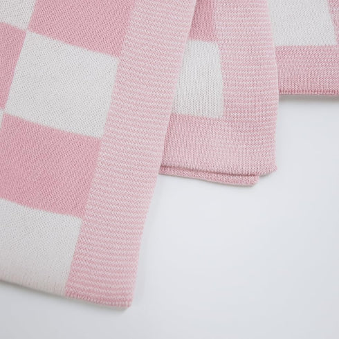 Cozy Pink-28x36 Cotton Knitted Checkered Baby Blanket for Boys and Girl Soft Lightweight Receiving Blanket for Nursery