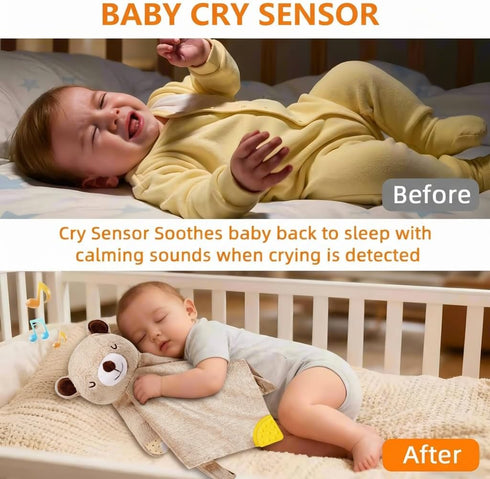 BEREST Rechargeable Baby Cry Sensor Sleep Soother Heartbeat Bear Lovey Blanket Comforter Toy, Help Newborns Go to Sleep