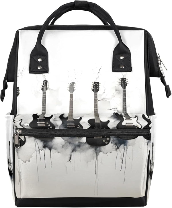 Hsnar Music Guitar Waterproof Diaper Bag Backpack Large Capacity Baby Bag with Stroller