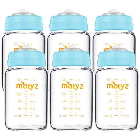 Matyz Glass Breastmilk Storage Bottles, 6 Pack, 6 oz, Compatible with Spectra