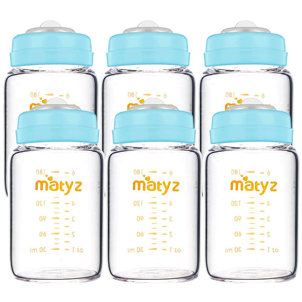 Matyz Glass Breastmilk Storage Bottles, 6 Pack, 6 oz, Compatible with Spectra