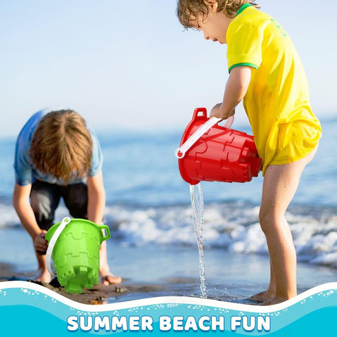 7" Summer (3PCS) Beach Sand Toy Bucket Gear For Kids Adult, Plastic Beach Castle Mold Buckets, Sand Pail Water Bucket