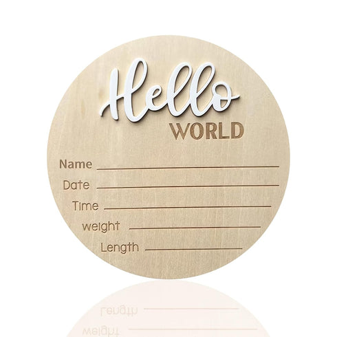 Baby Announcement Sign, 5.9 Inch Wooden Hello World Newborn Signs, Birth Announcement