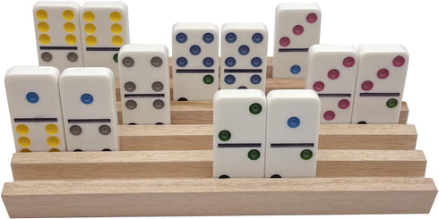 SUTIMSHE Set 8,Natural 12 Mexican Train Domino Trays of Wood Domino Racks, Domino Tiles Holders,Double Tiles