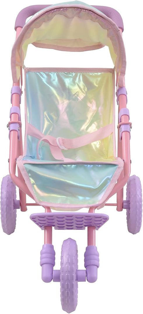 Dreamland Teamson Kids - Magical Baby Doll Jogging Stroller - My Little Girls First Dolls Pram Toy Gift, Iridescent