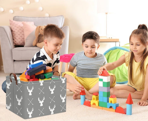 HIYAGON Baby Basket - Cute Toy Bin for Boys and Girls, Kids Storage Organizer Box, Gift Basket, Deer Room Decor (Grey)